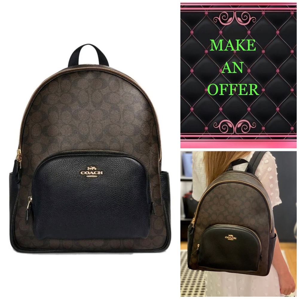 Coach Court Signature Canvas and Pebbled Leather Large Backpack… FLAWLESS